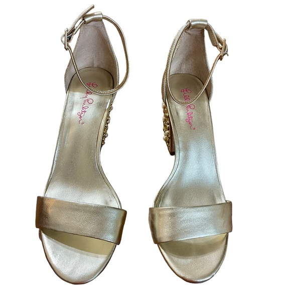 Lilly Pulitzer Amber Lynn Embellished Sandal Block Heel Size 8.5 Open Toe Strap - Picture 4 of 9